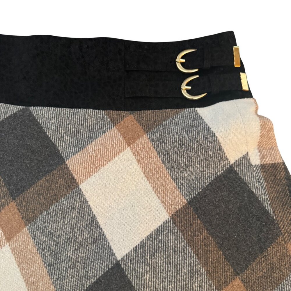 Autumn Adeigbo Women's Plaid Skirt With Fringe Hem & Side Buckles, Size 16 - Picture 3 of 8